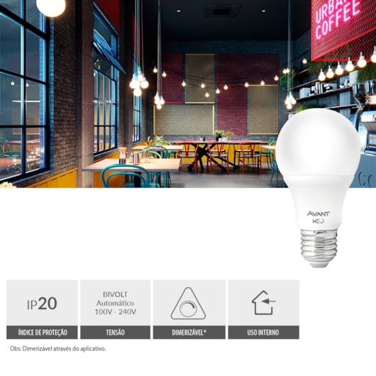 Lâmpada Inteligente LED Smart Wi-Fi Bulbo Pera NEO 10W Luz Dimerizável Amarela-Branca Base E27 Bivolt Avant - Imagem principal - 84c47904-1bdd-474c-8b3e-423e68fc034f