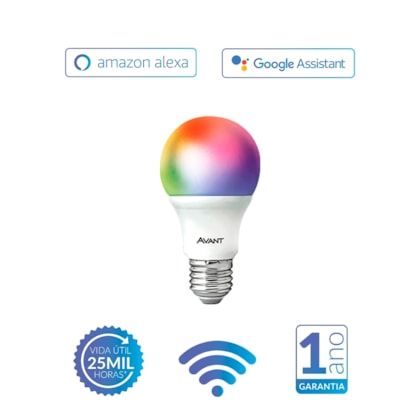 Lâmpada Inteligente LED Smart Wi-Fi Bulbo Pera NEO 10W Luz Dimerizável Amarela-Branca-RGB Base E27 Bivolt Avant