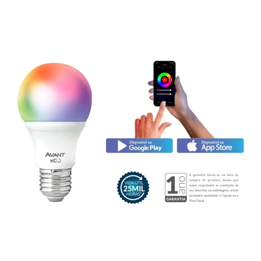 Lâmpada Inteligente LED Smart Wi-Fi Bulbo Pera NEO 10W Luz Dimerizável Amarela-Branca-RGB Base E27 Bivolt Avant - Imagem principal - 7f5f3a92-201c-4df5-8f0e-aa14fe871637