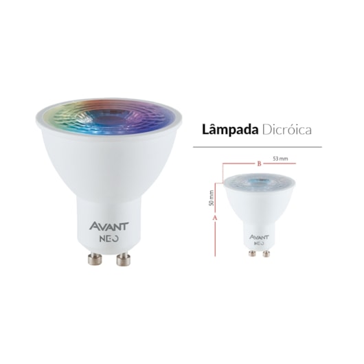 Lâmpada Inteligente LED Smart Wi-Fi Dicroica MR16 NEO 5W Luz Dimerizável Amarela-Branca-RGB Base GU10 Bivolt Avant - Imagem principal - 76fd66b0-0d8c-44f5-9833-888adcd480bc