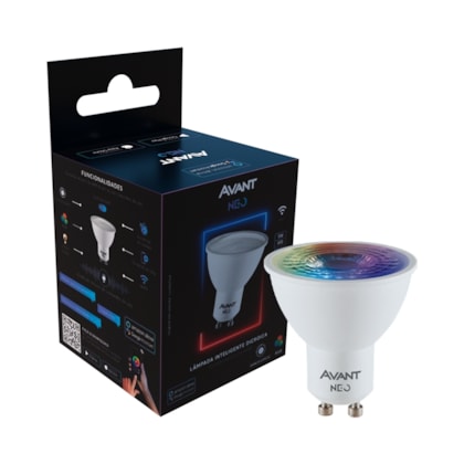 Lâmpada Inteligente LED Smart Wi-Fi Dicroica MR16 NEO 5W Luz Dimerizável Amarela-Branca-RGB Base GU10 Bivolt Avant