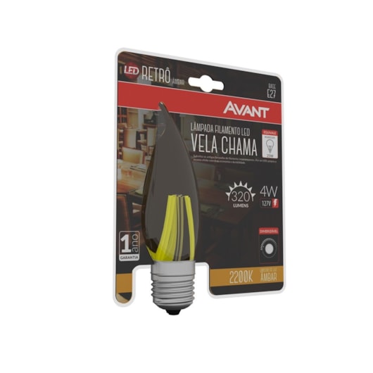 Lâmpada Vela Retrô Dimer 4w 2200k 127v Emissão De Luz Âmbar E27 Avant - Imagem principal - 5c8f1f06-5c25-4edd-a665-490d963d90a1