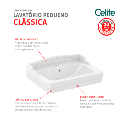 Lavatório Clássica Branco Celite 61x45cm - Imagem principal - 427f519f-d673-4d58-8b00-8e612bd9e07c