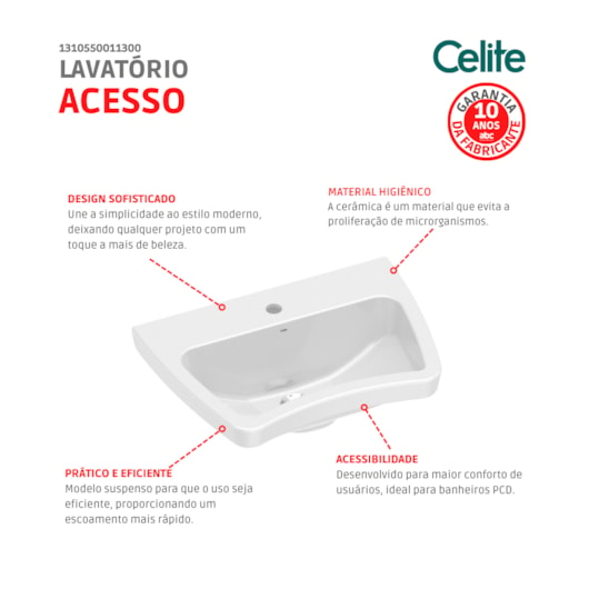 Lavatório De Acessibilidade Para Coluna Acesso Branco Celite 60x42cm - Imagem principal - f1ada1e7-9d4c-4c81-877d-a0aa971112c5