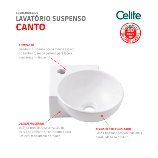 Lavatório De Canto Branco Celite 39x32cm - Imagem principal - d854d446-3ae9-4715-b002-c883354a7d65