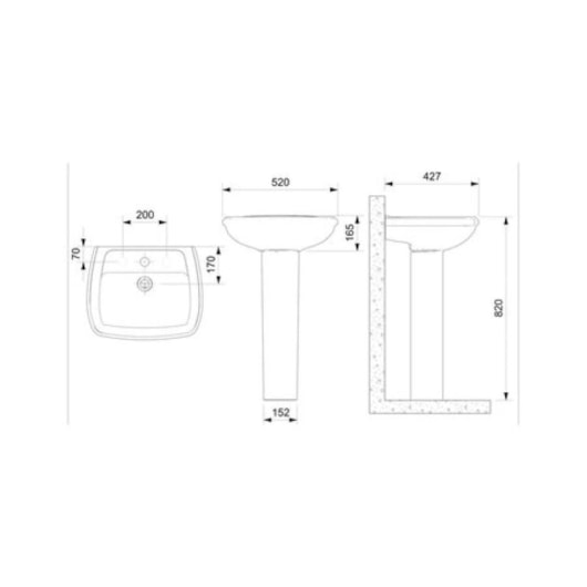 Lavatório Para Coluna 520x430 Furo Central Sem Ladrao Fit Cinza Preto Celite - Imagem principal - 6f67fb12-9394-47f9-b1b5-c3d11efc2599