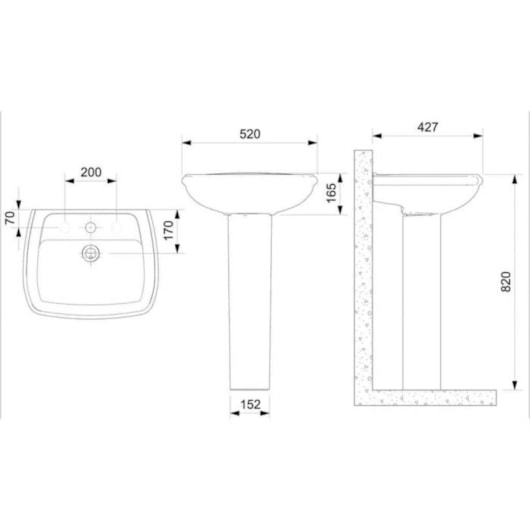 Lavatório Para Coluna 520x430 Furo Central Sem Ladrao Fit Preto Celite - Imagem principal - 175d2011-b467-480d-9b28-36cd1be09cb1
