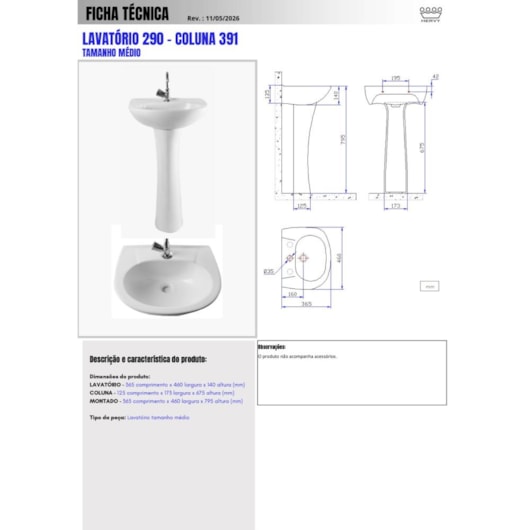 Lavatorio Para Coluna Colonial Branco Hervy 45x37cm - Imagem principal - ece622ab-16aa-46f9-86de-0c750cb59065