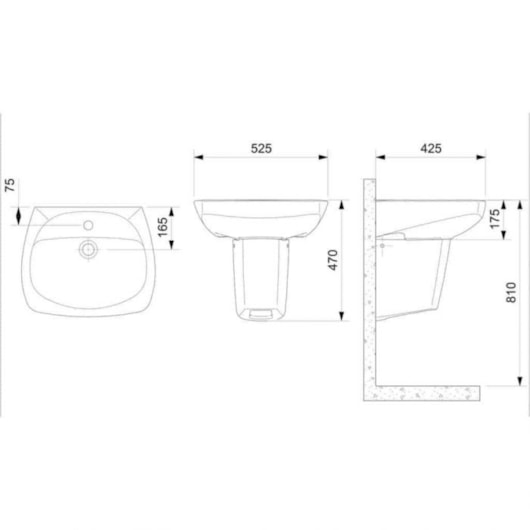 Lavatório Para Coluna Furo Central Sem Ladrão Thema Branco Incepa 52,5x42,5cm - Imagem principal - a1317676-d6d4-43c1-9f95-95f9af5a31c2