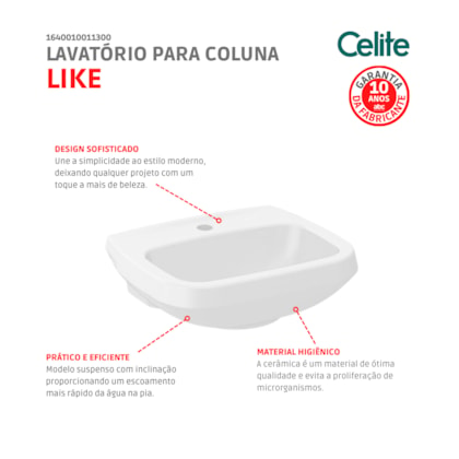 Lavatório Para Coluna Like 50x40cm Branco Celite