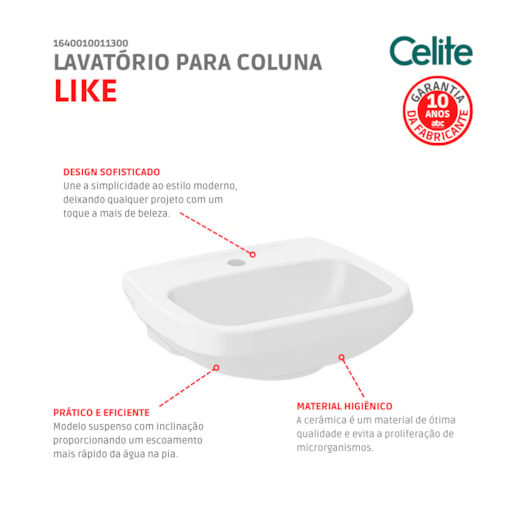 Lavatório Para Coluna Like 50x40cm Branco Celite - Imagem principal - ae51e537-1868-4b76-9b69-c62c80e86542