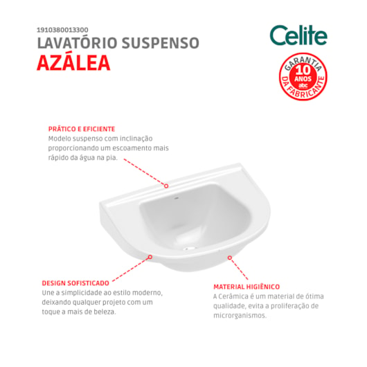 Lavatório Suspenso Azalea 43x33cm Branco Celite - Imagem principal - 5aca6921-b083-477c-9311-7729b16d00e4