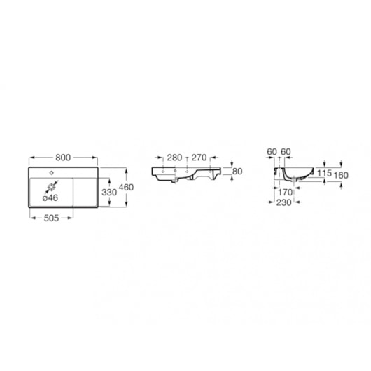 Lavatorio Suspenso Com Pratileira Lado Direito Ona Branco Roca 80x46cm - Imagem principal - c638da3e-0799-4207-bd54-1d90911bd255