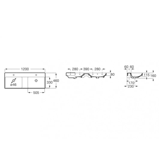 Lavatorio Suspenso Ona Branco Roca 120x46cm - Imagem principal - 7f8ae558-fe7a-431c-b5f2-e1247348ee34
