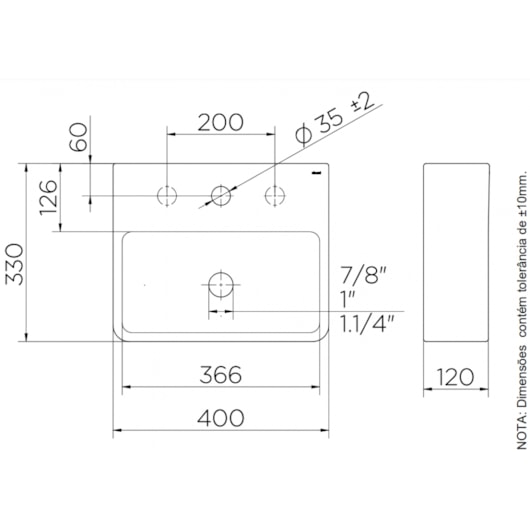 Lavatório Suspenso Retangular Luxo Branco Docol 40x33x12cm - Imagem principal - 60c8728b-e290-48db-96c3-c5961f657c89