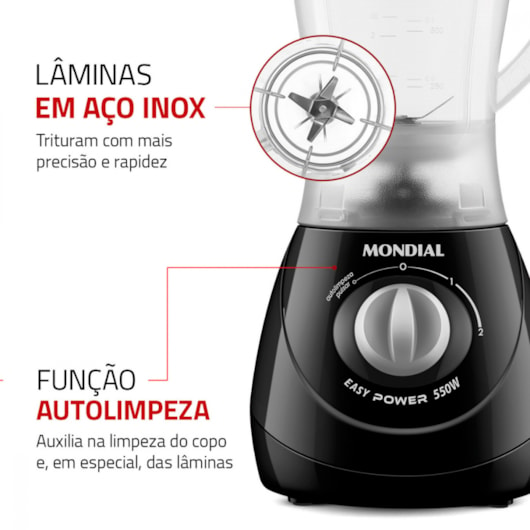 Liquidificador Easy Power L550B Preto Mondial 127V 500W - Imagem principal - 0147c82c-d709-4930-b4fd-bf58c21915b9