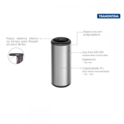 Lixeira Capsula Em Inox S/Tampa Tramontina 15L
