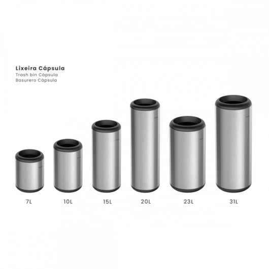 Lixeira Capsula Em Inox S/Tampa Tramontina 15L - Imagem principal - 96aef78b-feee-4df0-af3b-5e61d5f86a14