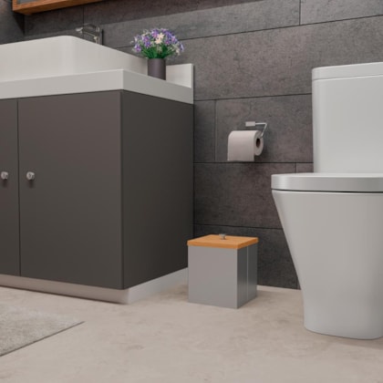 Lixeira Em Aço Inox Com Tampa De Bambu Luz Acetinado Tramontina 4,5L