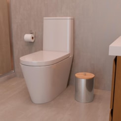 Lixeira Em Aço Inox Com Tampa De Bambu Útil  Acetinado Tramontina 5L
