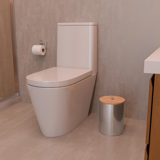 Lixeira Em Aço Inox Com Tampa De Bambu Útil  Acetinado Tramontina 5L - Imagem principal - be8adfc7-8960-42e3-8e31-6fc8041c15d1