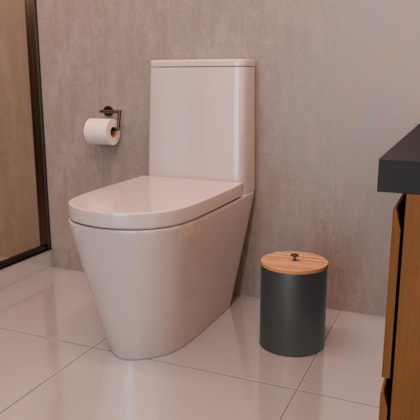 Lixeira Em Aço Inox Com Tampa De Bambu Útil Black Matte  Acetinado Tramontina 5L