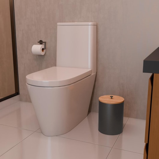 Lixeira Em Aço Inox Com Tampa De Bambu Útil Black Matte  Acetinado Tramontina 5L - Imagem principal - 1f46c45e-8682-4b0f-89cf-8c4f184249b3