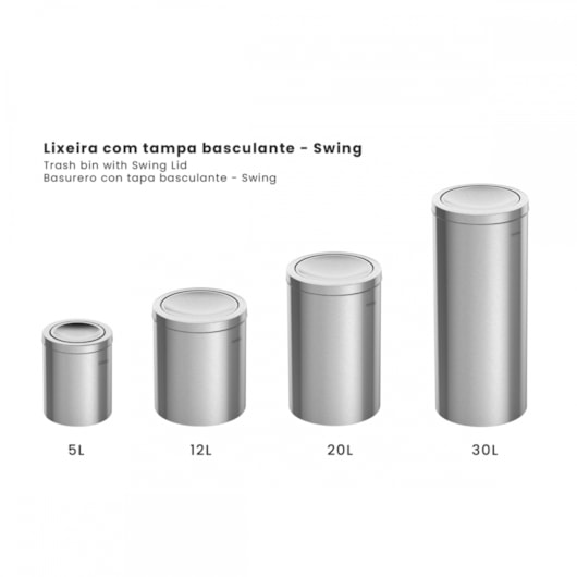 Lixeira Em Inox 30L C/ Tampa Basculante Swing Tramontina 94542130 - Imagem principal - 2799be17-d3c8-48eb-a6a2-94352a928588