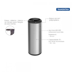 Lixeira Em Inox Capsula Sem Tampa Tramontina 31L