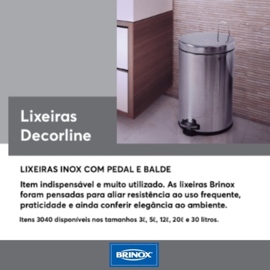 Lixeira Inox Com Pedal e Balde 20 Litros Brinox  - Imagem principal - db8132dc-8dd9-4fb6-8195-e42ac465d83c