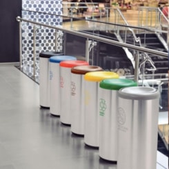 Lixeira Inox Piemonte com Acabamento Scotch Brite e Tampa Basculante Amarela em Polipropileno 40 L Tramontina