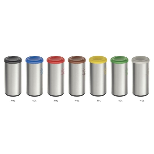 Lixeira Inox Piemonte com Acabamento Scotch Brite e Tampa Basculante Marrom em Polipropileno 40 L Tramontina - Imagem principal - 228e89f4-9bc0-407d-9139-cece4a37f111
