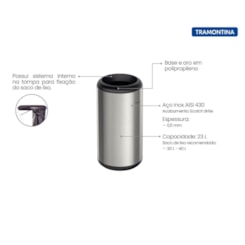 Lixeira Inox Sem Tampa Portofino Tramontina 23L