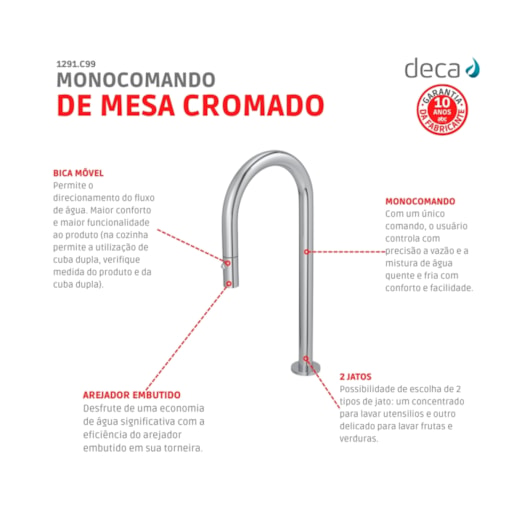 Loes Bica Para Monocomando De Cozinha De Mesa You Curva Cromado Deca - Imagem principal - 89e7361c-57c4-4af8-a8d8-82c9be14fcff