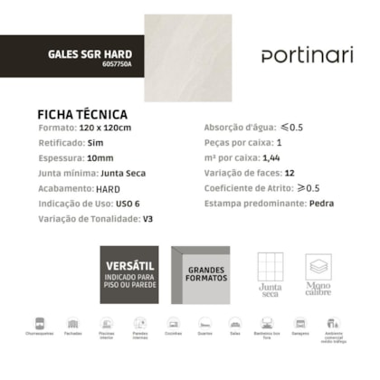 Loes Porcelanato Portinari Gales Sgr Externo 120x120cm Retificado