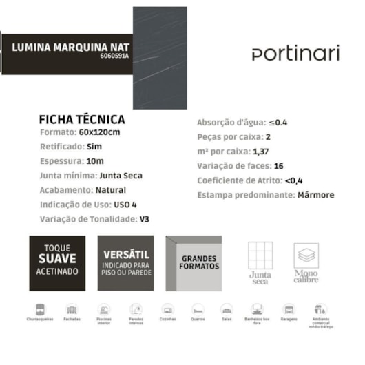 Loes Porcelanato Portinari Lumina Marquina Natural 58.4x117cm Retificado - Imagem principal - 490cffcb-beb1-4dba-aec8-e2e03f1fea7e