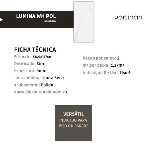 Loes Porcelanato Portinari Lumina White Polido 58,4x117cm Retificado - Imagem principal - 5416e01b-e9a0-49ea-a10e-c6f33c327f9e