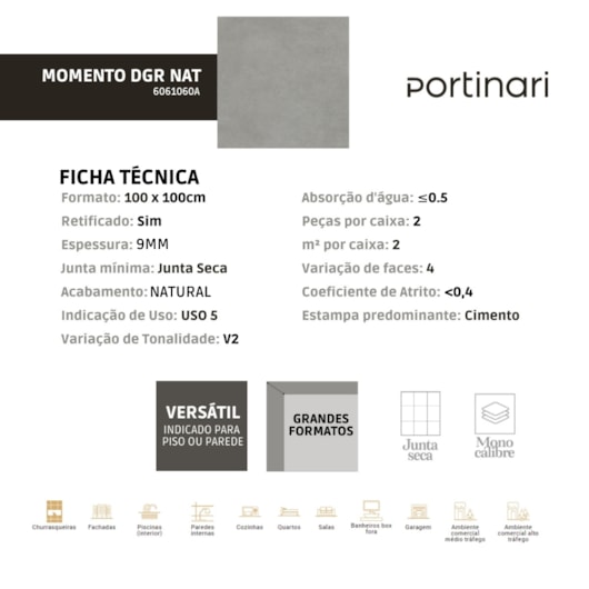 Loes Porcelanato Portinari Momento Dgr Natural 100x100cm Retificado - Imagem principal - 2b8c66e0-5083-466e-9073-a4b6278a5ee0