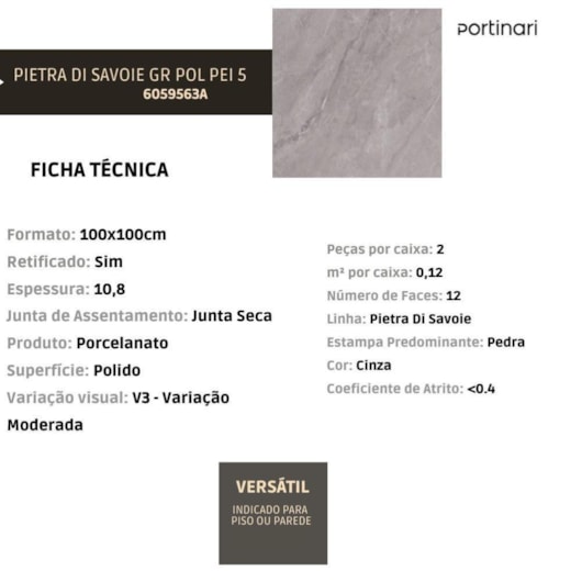 Loes Porcelanato Portinari Pietra Di Savoie Gray Polido 100x100cm Retificado - Imagem principal - a077e039-5445-49d4-a1ab-4038e4796476