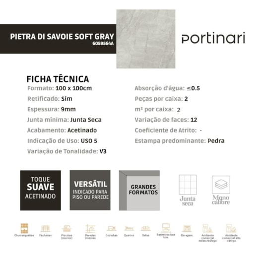 Loes Porcelanato Portinari Pietra Di Savoie Sgr Acetinado 100x100cm Retificado - Imagem principal - 85bd975a-e3e1-49c8-a47f-ab1c573301f1