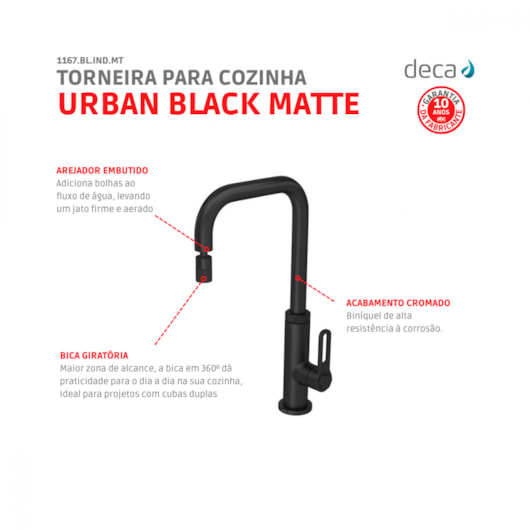 Loes Torneira De Mesa Para Cozinha Com Bica Móvel Urban Black Matte Deca - Imagem principal - 2d801954-72d5-4904-95aa-2e4f0edac5a0