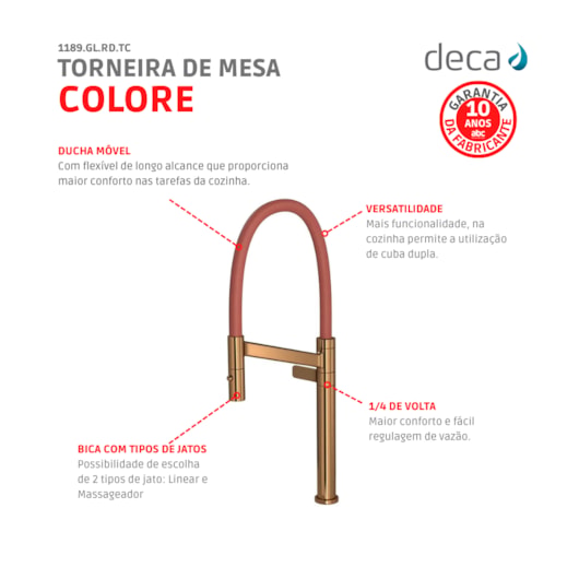 Loes Torneira Para Cozinha De Mesa Colore Red Gold/Terracota Deca - Imagem principal - 7ed1d3aa-dd7e-4c88-9365-03ee74c17784