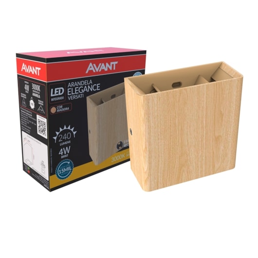 Luminária Arandela Elegance Versatti LED 4W Luz amarela 3000k Madeira Prova d'água IP65 Bivolt Avant - Imagem principal - 419f67a3-422d-42c2-a09f-f672a373a82f