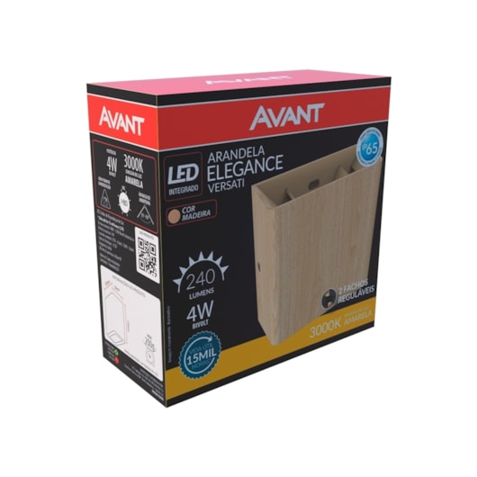 Luminária Arandela Elegance Versatti LED 4W Luz amarela 3000k Madeira Prova d'água IP65 Bivolt Avant - Imagem principal - 603eb1da-20d7-422a-87a7-6a798f3269a3