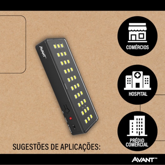 Luminária De Emergência Barra 6000K 1W 100 30 Leds Preto Fosco Avant - Imagem principal - e39a9fad-77c7-42d1-a6b7-da8e0be3a884