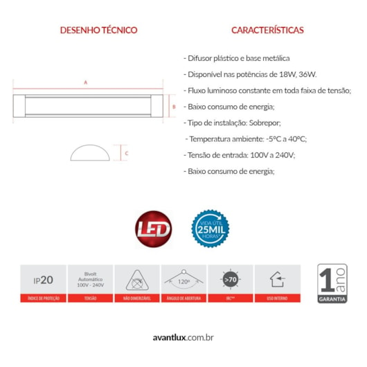 Luminária De Led Fit  18w 6500k Bivolt Emissão De Luz Branca Avant - Imagem principal - a5492963-955f-4a8d-a791-a6f10b69b5d6