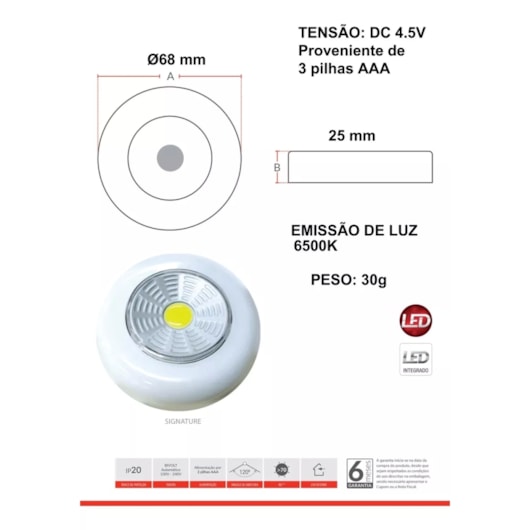 Luminária Led Touchlight Signature 1,5W Redonda Luz Branca 6500k 3 Pilhas AAA Avant - Imagem principal - 37986e25-b222-4f50-b21b-2c2784feb892