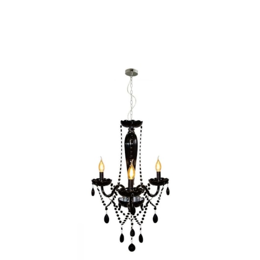 Lustre Baronesa Vidro Preto Brilho Canopla Cromado Avant 3 Lâmpadas E14 - Imagem principal - 5f869a2e-2992-4194-83c2-c60df3850475