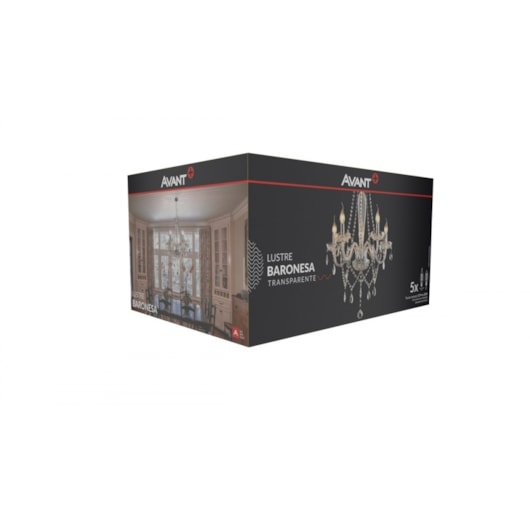 Lustre Baronesa Vidro Transparente Canopla Cromado Avant 5 Lâmpadas E14 - Imagem principal - cbd72b01-9043-4182-98a4-2b48328af7a9