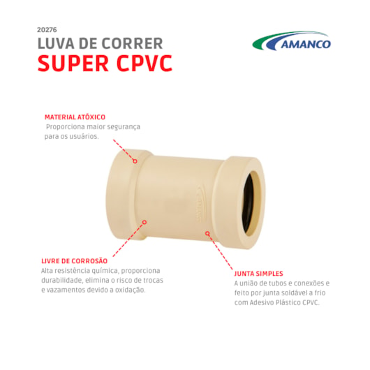 Luva De Correr Super Cpvc Amanco 28mm - Imagem principal - 91b89e05-afc9-48f9-afcf-96daea8dfde3